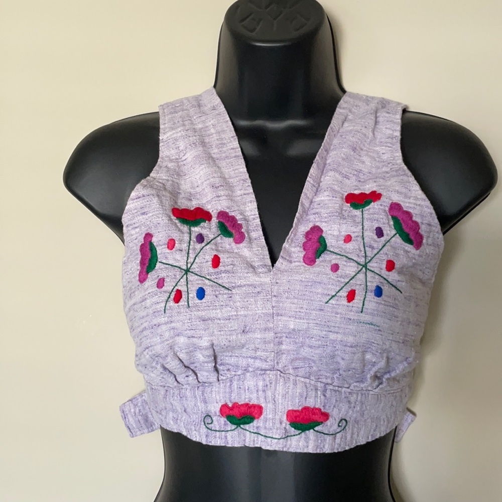 Embroidered purple halter crop top